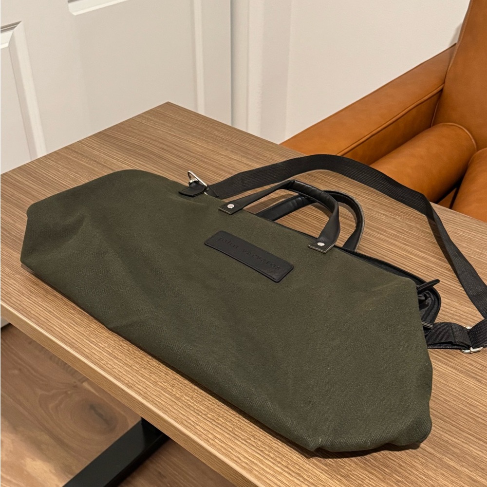 John Varvatos Bag Green Black Travel Weekender Mens Duffle Faux Leather Zip - Picture 2 of 5
